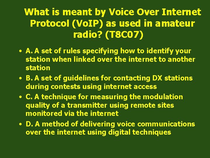 What is meant by Voice Over Internet Protocol (Vo. IP) as used in amateur