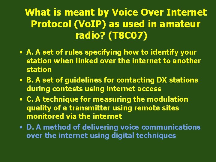 What is meant by Voice Over Internet Protocol (Vo. IP) as used in amateur