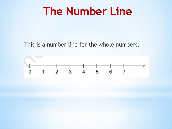 The Number Line This is a number line for the whole numbers. 