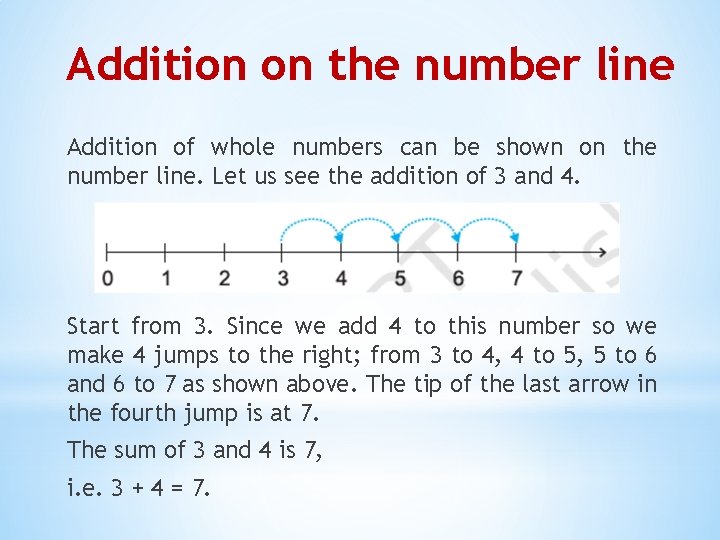 Addition on the number line Addition of whole numbers can be shown on the