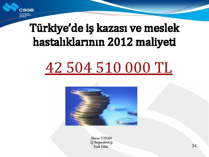 Türkiye’de iş kazası ve meslek hastalıklarının 2012 maliyeti 42 504 510 000 TL İlknur