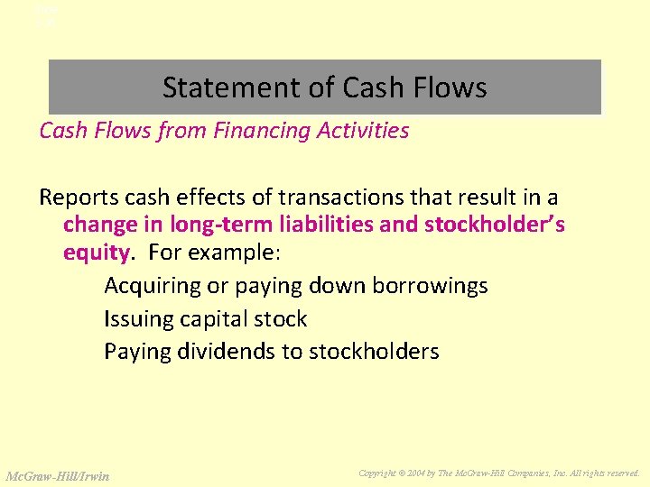 Slide 3 -35 Statement of Cash Flows from Financing Activities Reports cash effects of