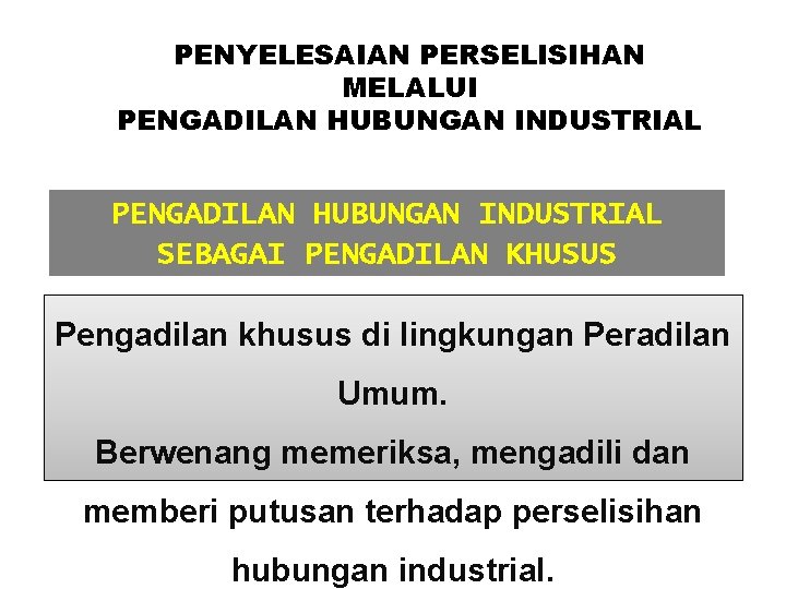 PENYELESAIAN PERSELISIHAN MELALUI PENGADILAN HUBUNGAN INDUSTRIAL SEBAGAI PENGADILAN KHUSUS Pengadilan khusus di lingkungan Peradilan