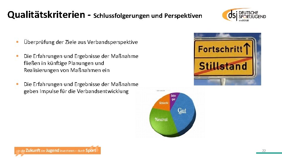 Qualitätskriterien - Schlussfolgerungen und Perspektiven § Überprüfung der Ziele aus Verbandsperspektive § Die Erfahrungen