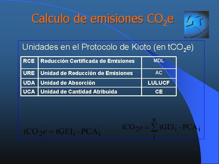 Calculo de emisiones CO 2 e Unidades en el Protocolo de Kioto (en t.