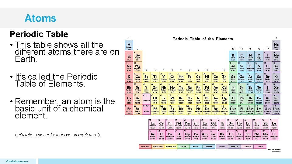 Atoms Periodic Table • This table shows all the different atoms there are on