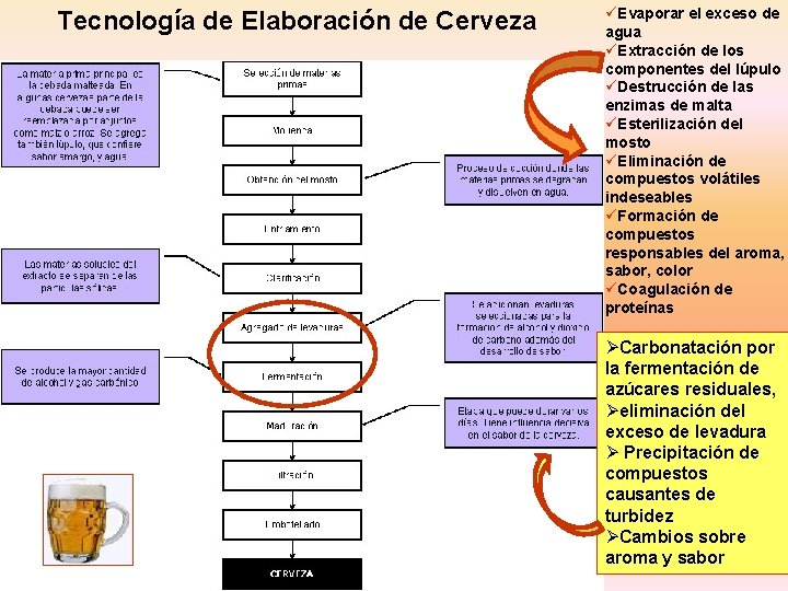 Tecnología de Elaboración de Cerveza üEvaporar el exceso de agua üExtracción de los componentes