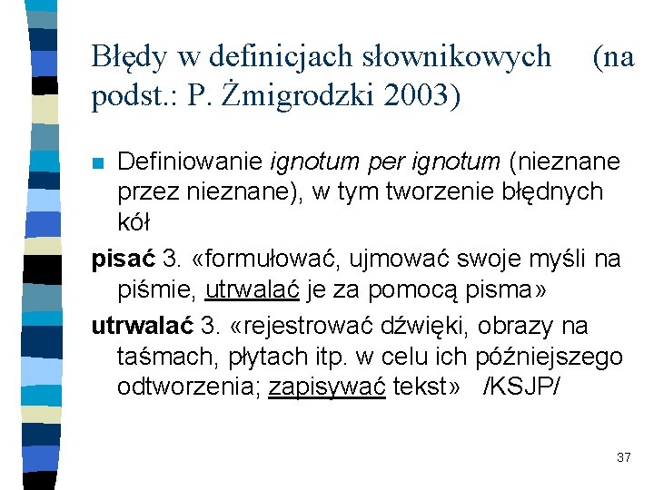 Błędy w definicjach słownikowych podst. : P. Żmigrodzki 2003) (na Definiowanie ignotum per ignotum