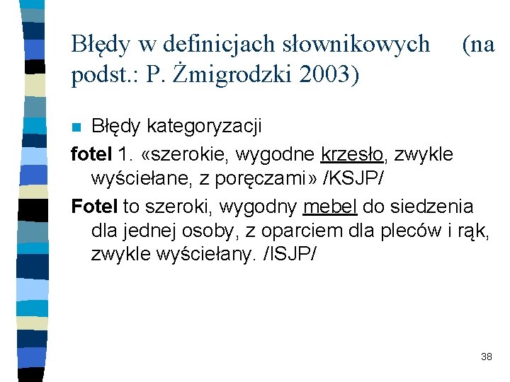 Błędy w definicjach słownikowych podst. : P. Żmigrodzki 2003) (na Błędy kategoryzacji fotel 1.