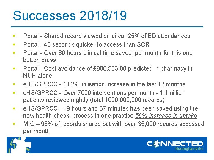 Successes 2018/19 § § § § Portal - Shared record viewed on circa. 25%