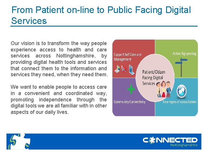 From Patient on-line to Public Facing Digital Services Our vision is to transform the