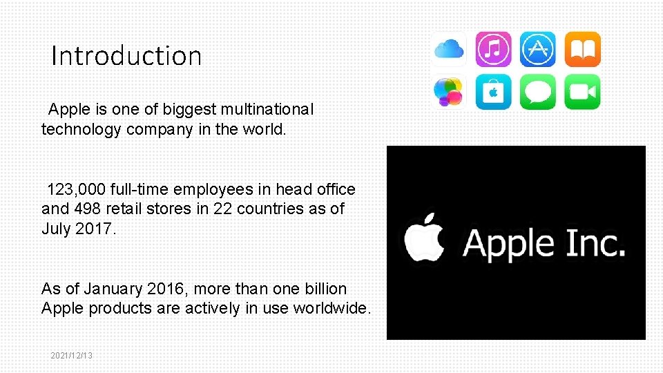 Introduction Apple is one of biggest multinational technology company in the world. 123, 000