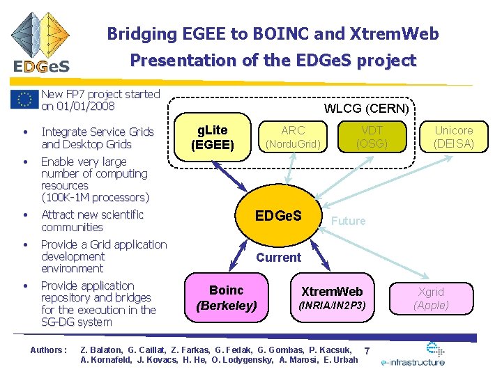 Bridging EGEE to BOINC and Xtrem. Web Presentation of the EDGe. S project New