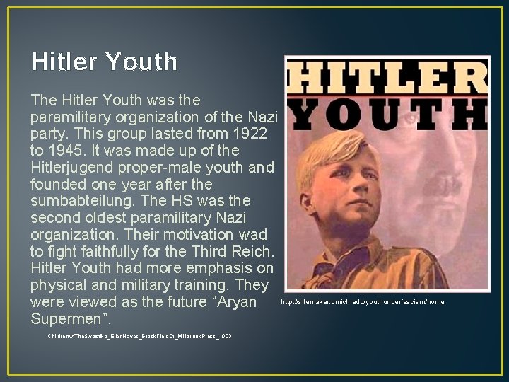 Hitler Youth The Hitler Youth was the paramilitary organization of the Nazi party. This