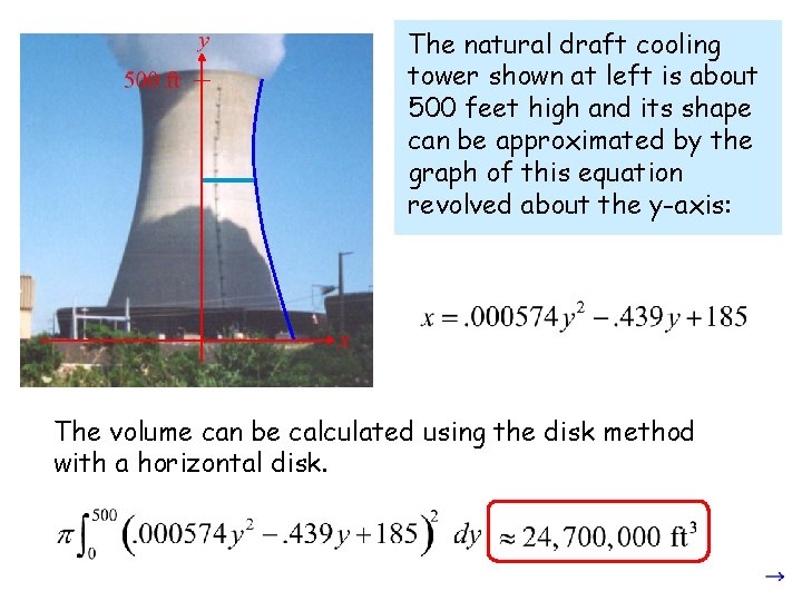 The natural draft cooling tower shown at left is about 500 feet high and