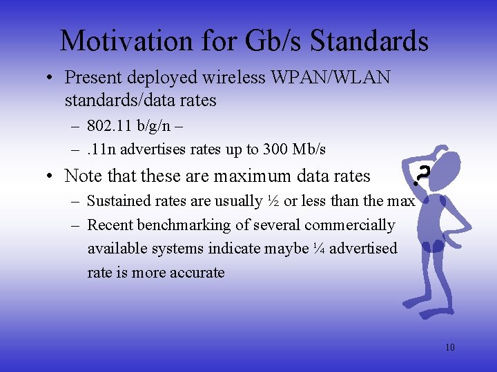 Motivation for Gb/s Standards • Present deployed wireless WPAN/WLAN standards/data rates – 802. 11