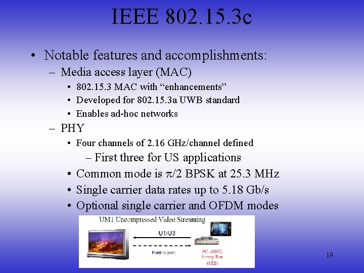 IEEE 802. 15. 3 c • Notable features and accomplishments: – Media access layer