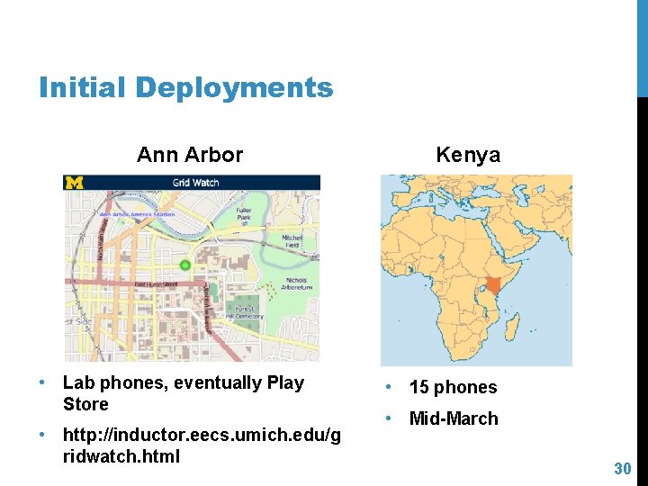 Initial Deployments Ann Arbor • Lab phones, eventually Play Store • http: //inductor. eecs.