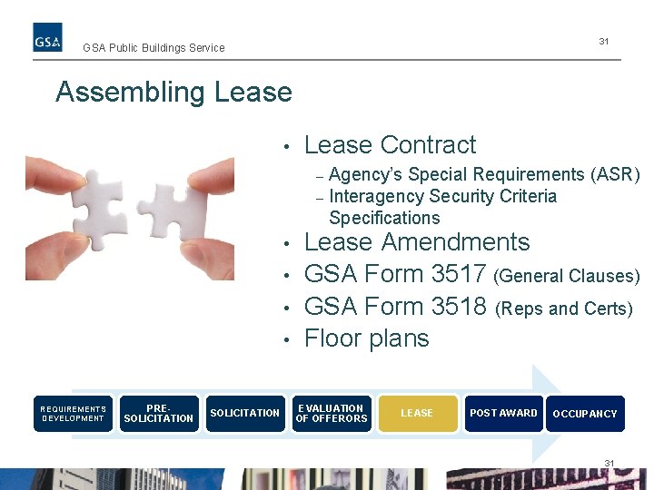31 GSA Public Buildings Service Assembling Lease • Lease Contract Agency’s Special Requirements (ASR)
