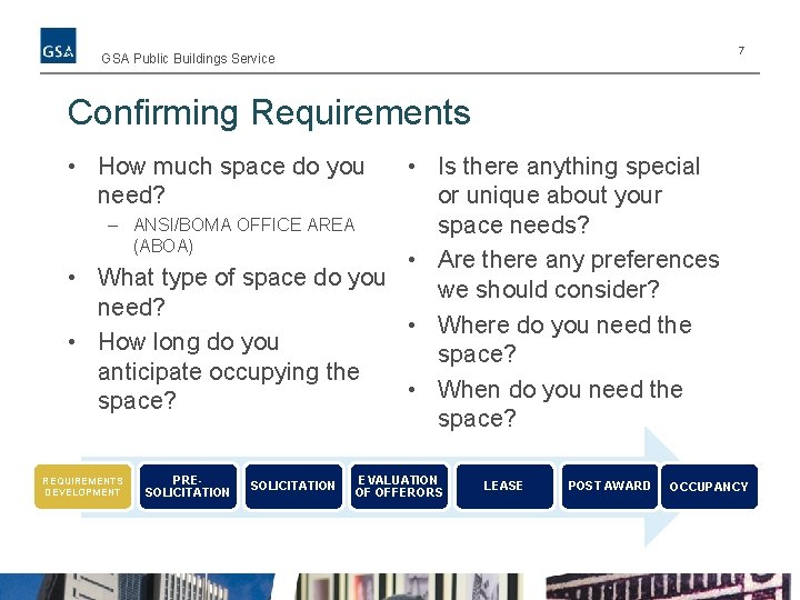 7 GSA Public Buildings Service Confirming Requirements • How much space do you need?