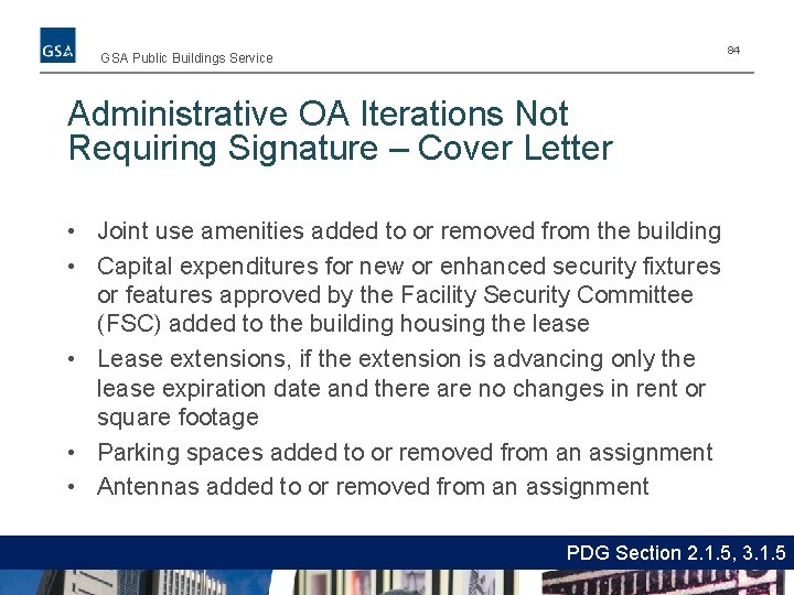 84 GSA Public Buildings Service Administrative OA Iterations Not Requiring Signature – Cover Letter