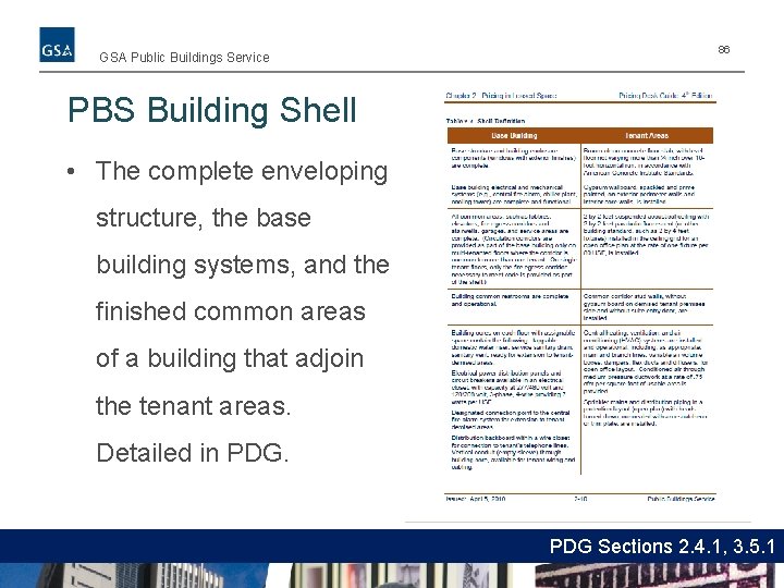 GSA Public Buildings Service 86 PBS Building Shell • The complete enveloping structure, the