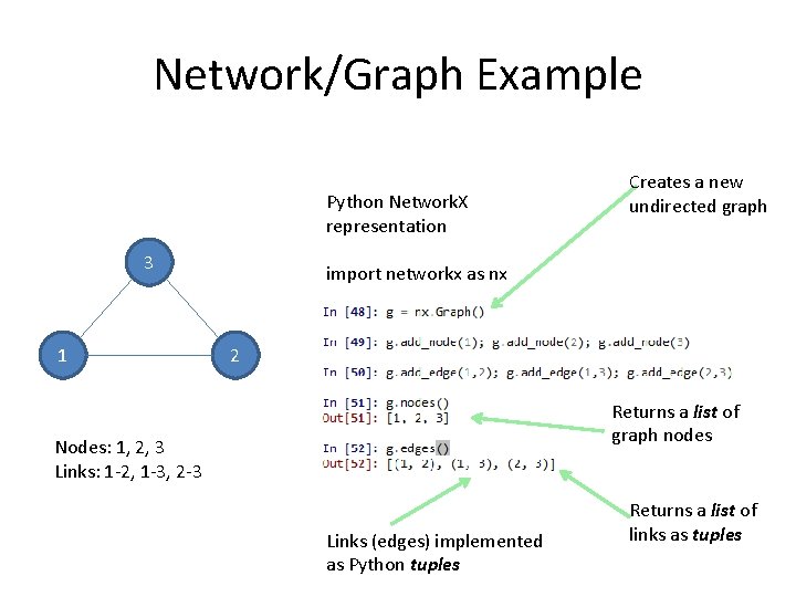 Network/Graph Example Python Network. X representation 3 1 Creates a new undirected graph import
