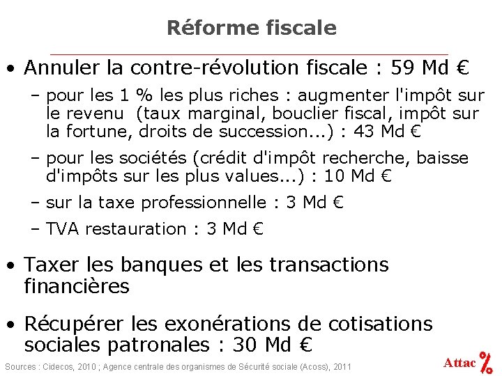 Réforme fiscale • Annuler la contre-révolution fiscale : 59 Md € – pour les