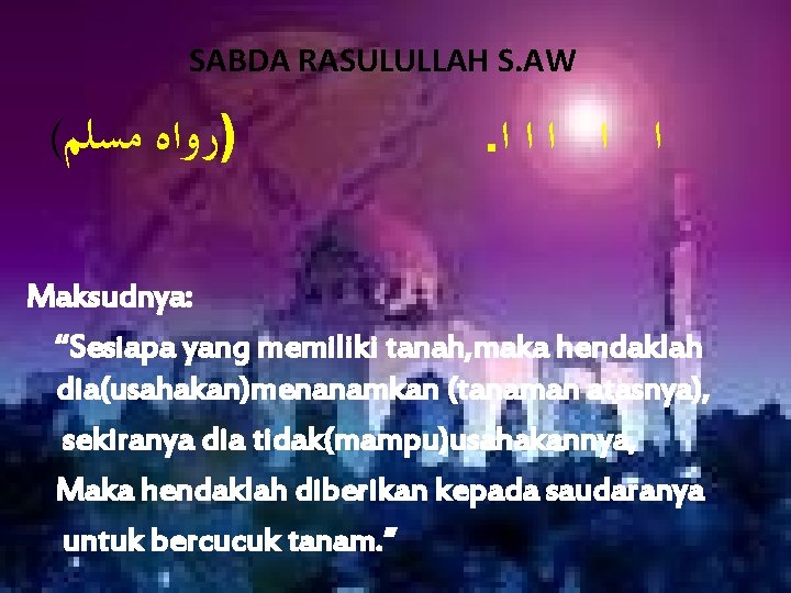 SABDA RASULULLAH S. AW ( )ﺭﻭﺍﻩ ﻣﺴﻠﻢ . ﺍ ﺍ ﺍ Maksudnya: “Sesiapa yang