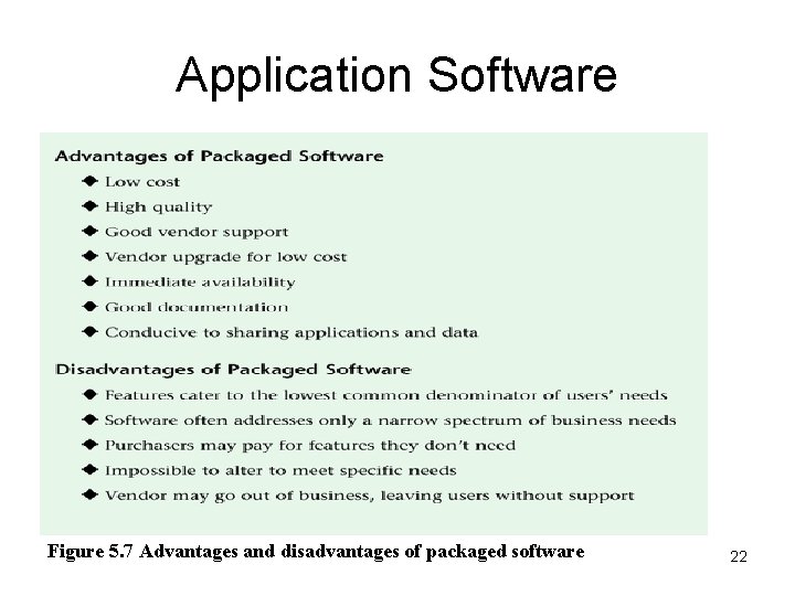 Application Software Figure 5. 7 Advantages and disadvantages of packaged software 22 