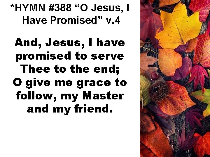 *HYMN #388 “O Jesus, I Have Promised” v. 4 And, Jesus, I have promised