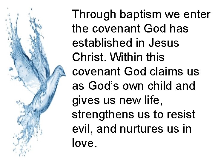 Through baptism we enter the covenant God has established in Jesus Christ. Within this