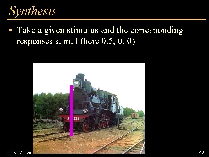 Synthesis • Take a given stimulus and the corresponding responses s, m, l (here