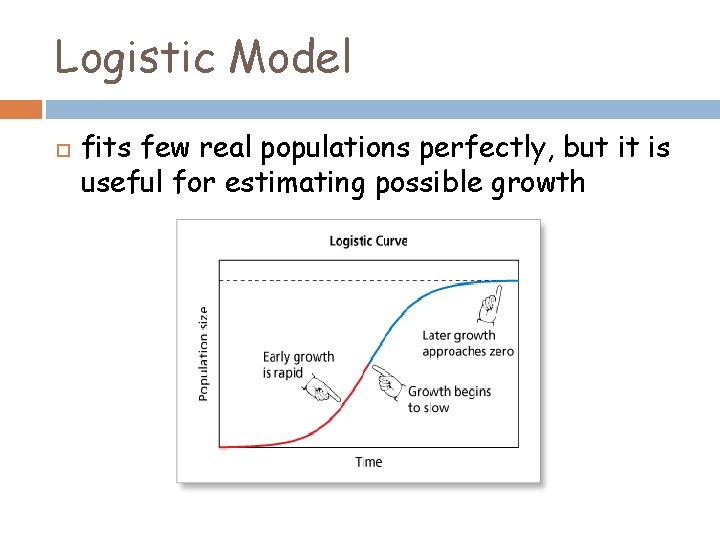 Logistic Model fits few real populations perfectly, but it is useful for estimating possible