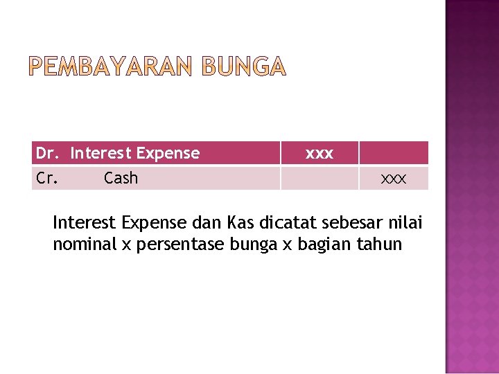 Dr. Interest Expense Cr. Cash xxx Interest Expense dan Kas dicatat sebesar nilai nominal