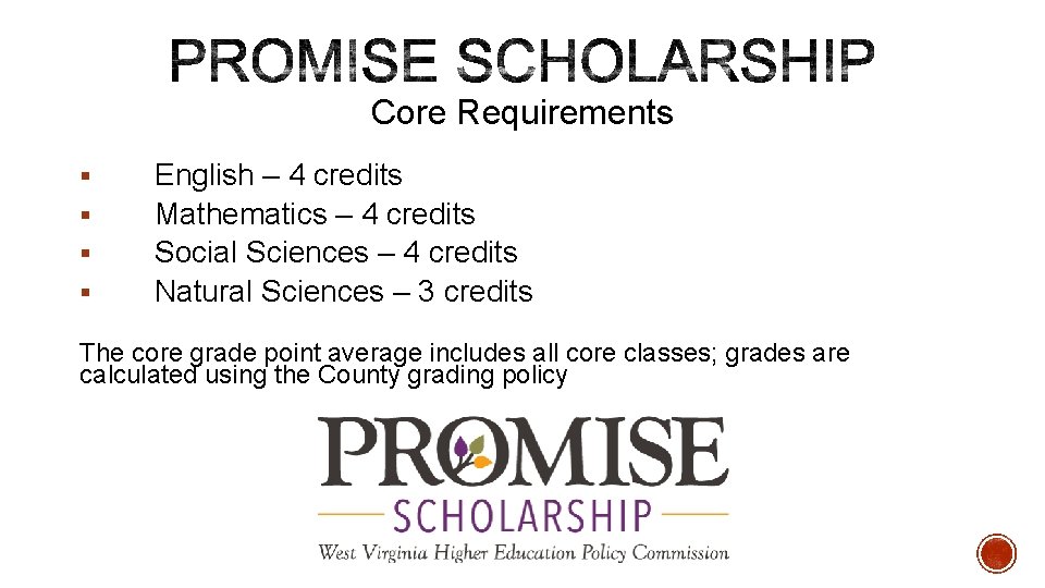 Core Requirements § § English – 4 credits Mathematics – 4 credits Social Sciences