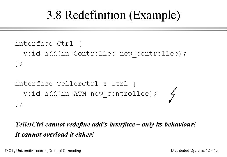 3. 8 Redefinition (Example) interface Ctrl { void add(in Controllee new_controllee); }; interface Teller.