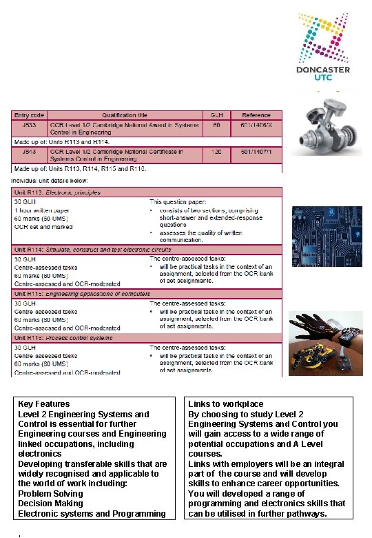 Key Features Level 2 Engineering Systems and Control is essential for further Engineering courses