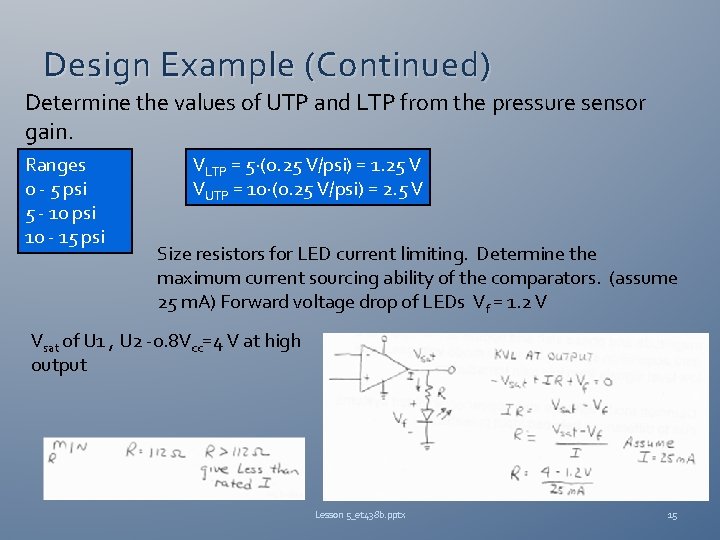 Design Example (Continued) Determine the values of UTP and LTP from the pressure sensor