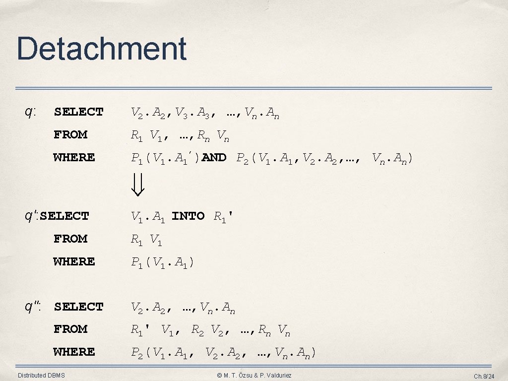 Detachment q: SELECT V 2. A 2, V 3. A 3, …, Vn. An Detachment q: SELECT V 2. A 2, V 3. A 3, …, Vn. An