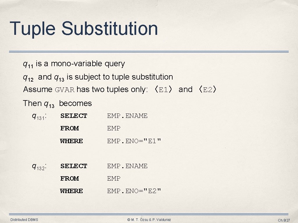 Tuple Substitution q 11 is a mono-variable query q 12 and q 13 is Tuple Substitution q 11 is a mono-variable query q 12 and q 13 is
