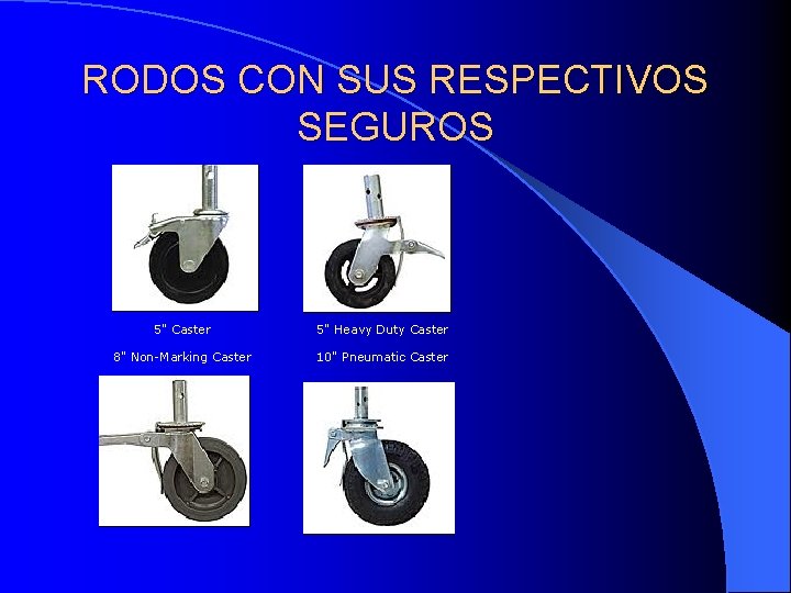 RODOS CON SUS RESPECTIVOS SEGUROS 5" Caster 5" Heavy Duty Caster 8" Non-Marking Caster