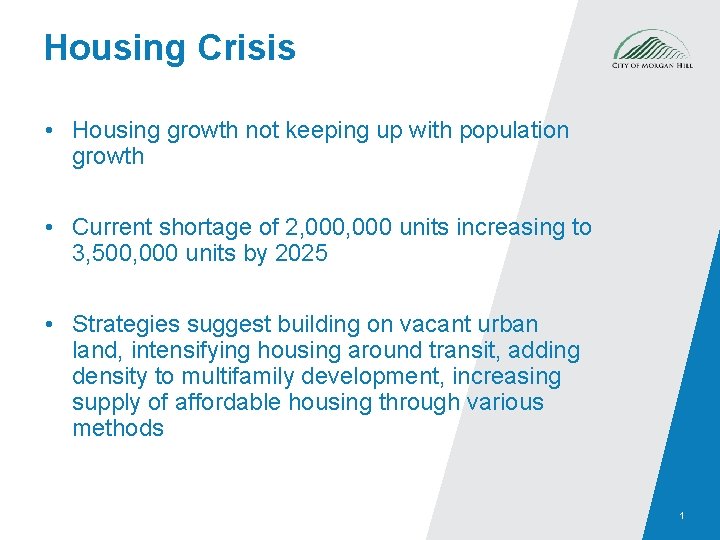 Housing Crisis • Housing growth not keeping up with population growth • Current shortage