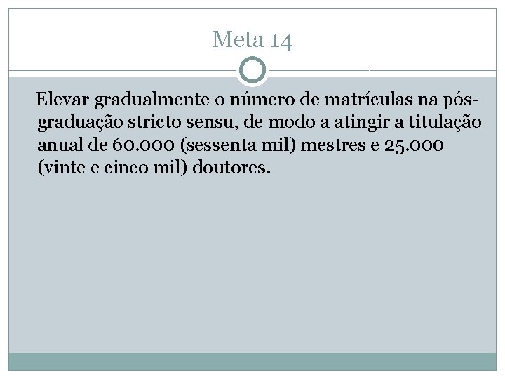 Meta 14 Elevar gradualmente o número de matrículas na pósgraduação stricto sensu, de modo