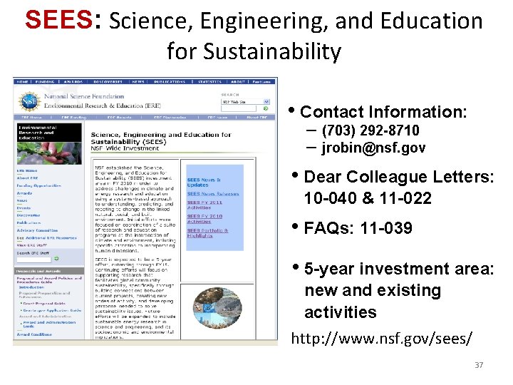 SEES: Science, Engineering, and Education for Sustainability • Contact Information: – (703) 292 -8710