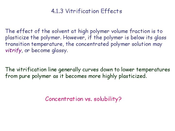 4. 1. 3 Vitrification Effects The effect of the solvent at high polymer volume