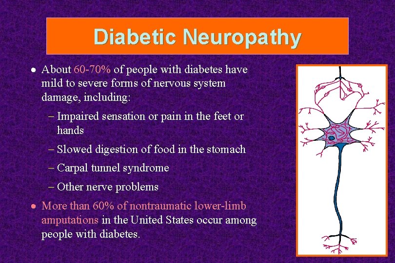 Diabetic Neuropathy · About 60 -70% of people with diabetes have mild to severe