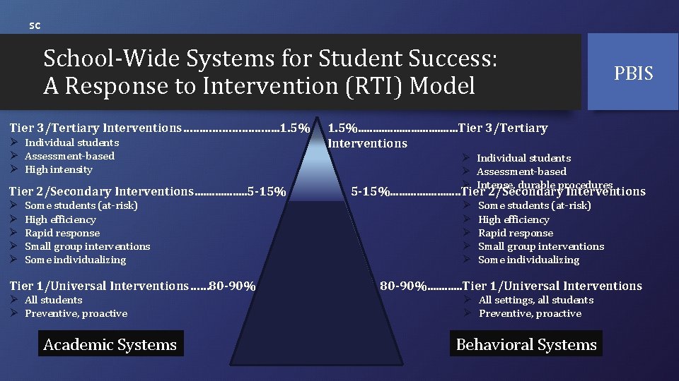 sc School-Wide Systems for Student Success: A Response to Intervention (RTI) Model Tier 3/Tertiary