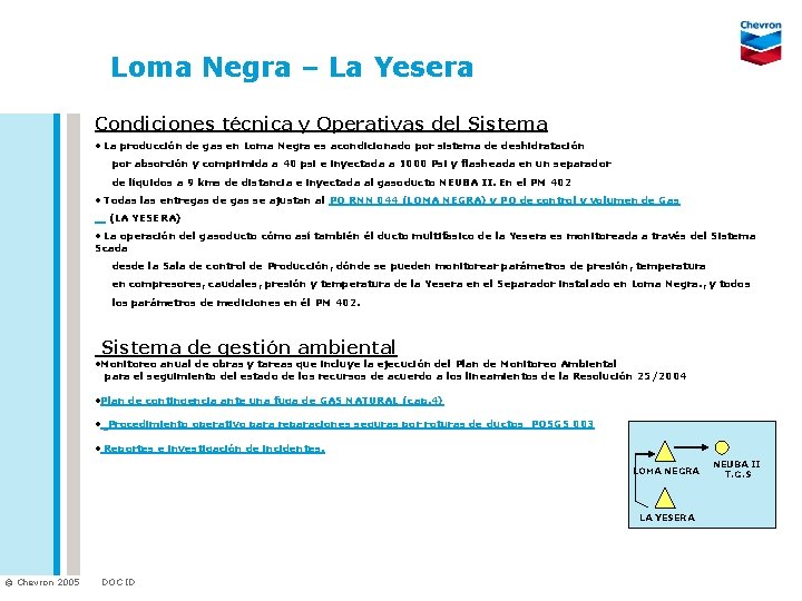 Loma Negra – La Yesera Condiciones técnica y Operativas del Sistema • La producción