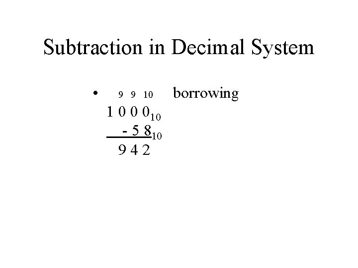 Subtraction in Decimal System • 9 9 10 1 0 0 010 - 5